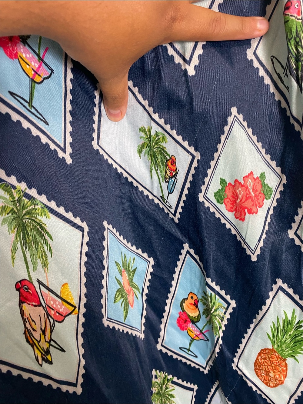 Anthropologie Conditions Apply Chloe Maxi Slip Dress Blue Stamp Bird 2X Tropical - Picture 4 of 9